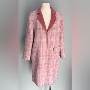 Chico's Cozy Reversible Pink Plaid Wool Blend Coat Jacket Women's Size 2 (14/16)